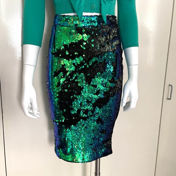 NWT Haouduayi Metallic Sequin Two-Toned Pensil skirt XS - Picture 5 of 10